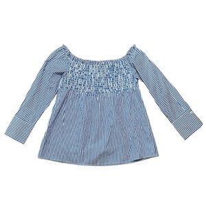 Tacera Blue and White Striped Off-Shoulder Rouched Top Size XL NWT